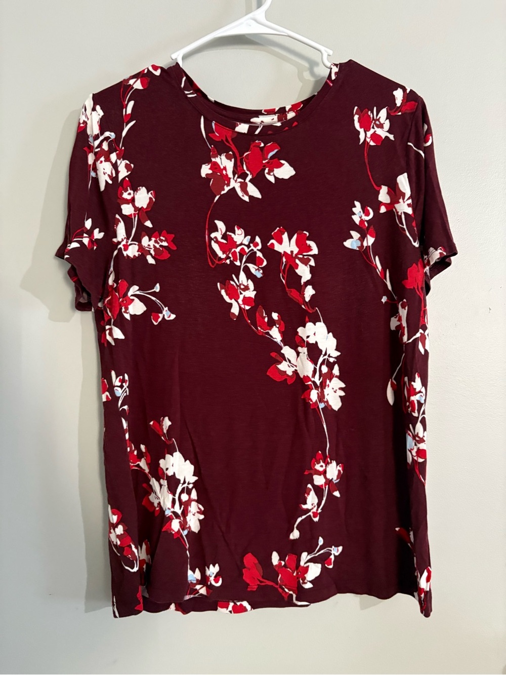 Nine West Floral Short-Sleeve Top - Burgundy Red